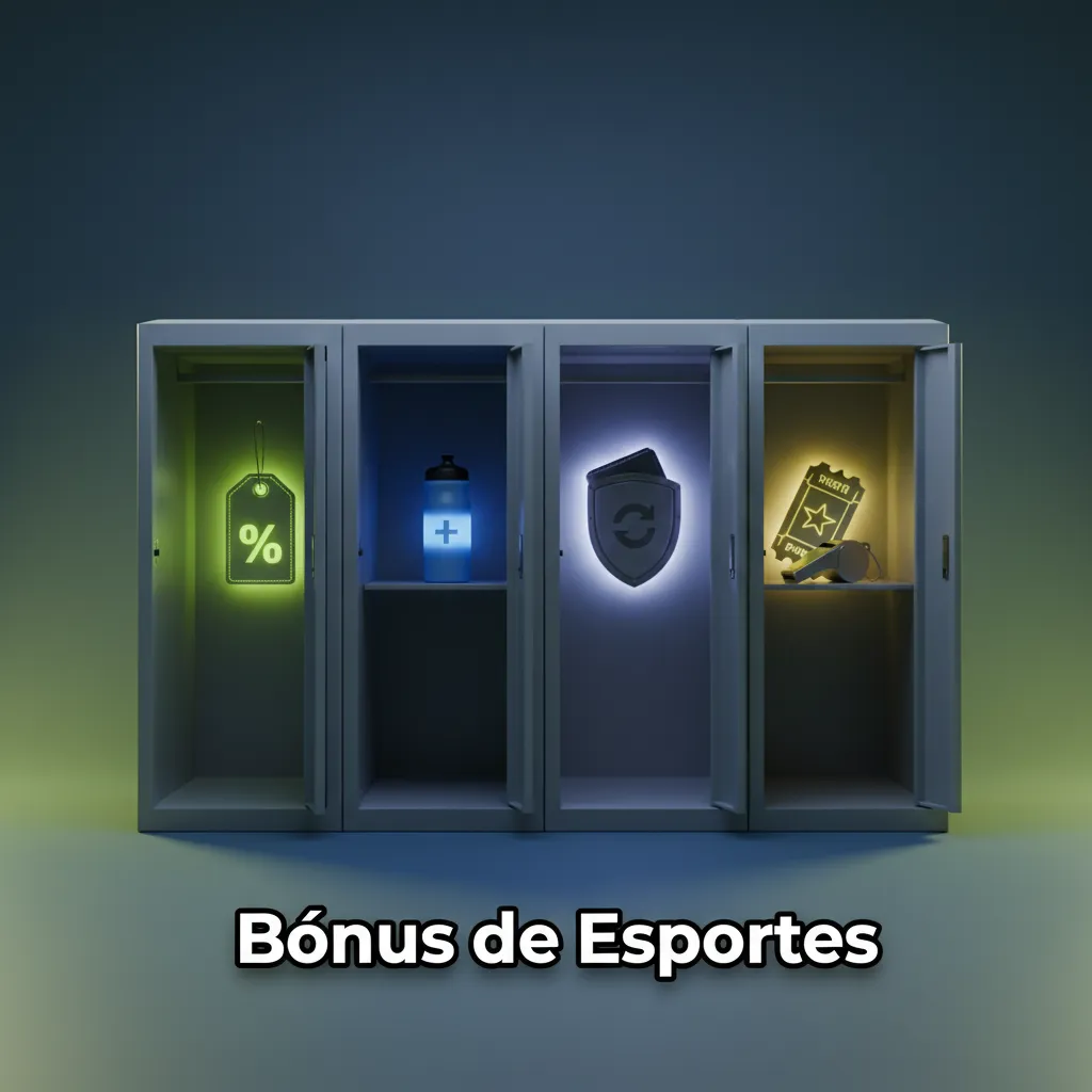 Banner Bônus de Esportes: Aposta sem risco, Acumulador, Cashback semanal, Recarga e Odds turbinadas com regras e rollover.