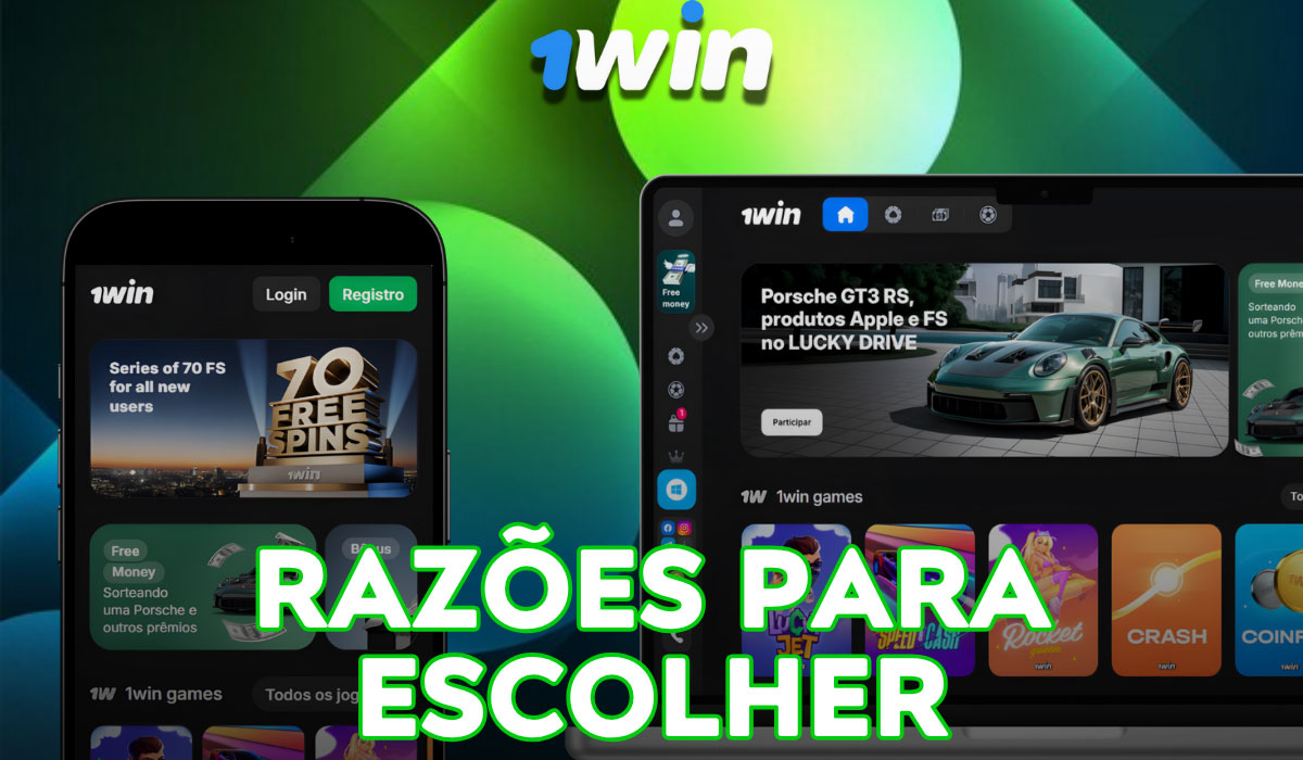 Banner 'Razões para Escolher a 1win': odds competitivas, Pix e Boleto, mercados ao vivo, cassino, suporte 24/7 em português.