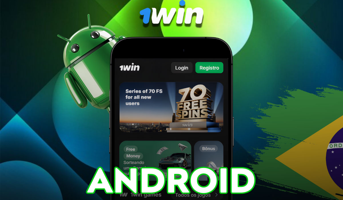 Smartphone mostrando o app 1win Android com mercados, odds e jogos de cassino em interface móvel