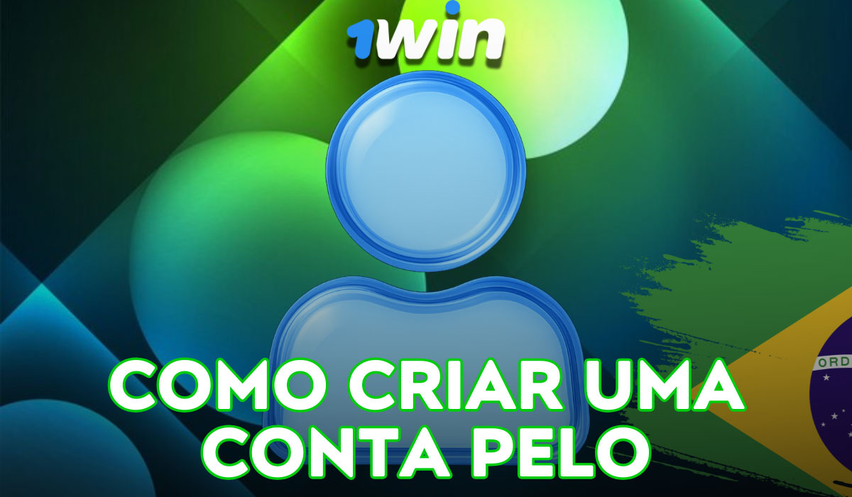 Tela do app 1win com passos para criar conta: Cadastrar, e-mail/celular, senha BRL, código promocional e confirmação